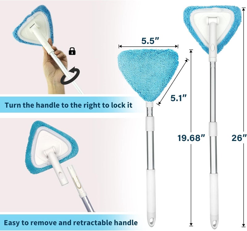 BITOPE Windshield Cleaning Tool, 26" Adjustable Handle, 3pcs Microfiber Pads, Ideal for Cleaning Inside Exterior SUVs, Trucks, RVs, Glass Mirror & More - Image 2